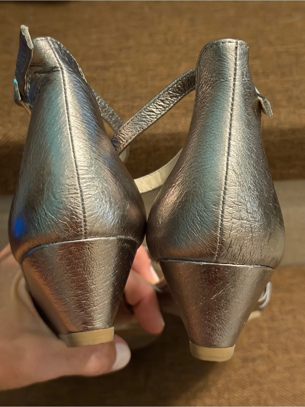 Seychelles Coffee Metallic Leather Wedge Sandals Rose Gold Size 7.5 Anthropologi